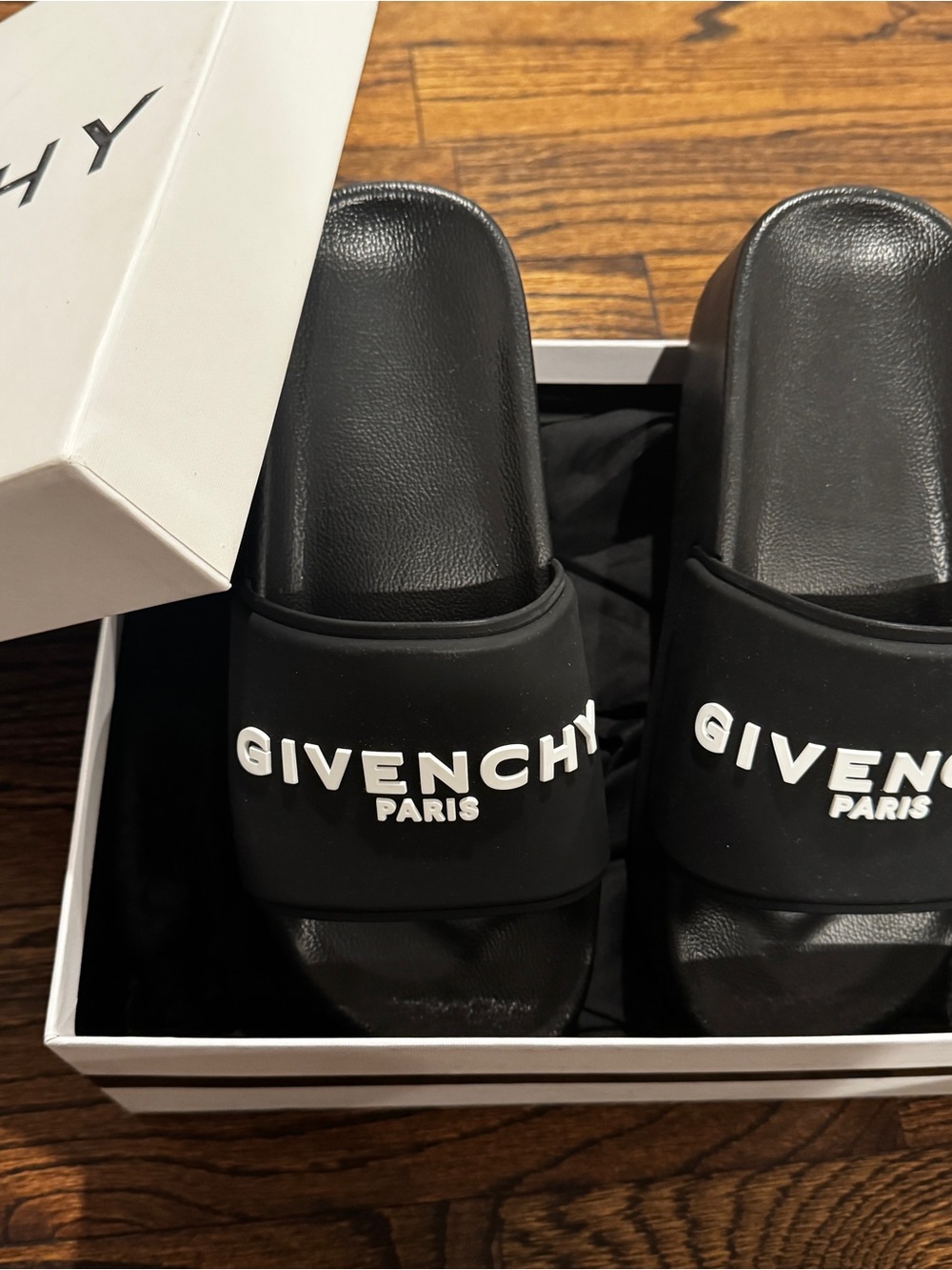 Givenchy Black Slide Sandals with White Logo Emboss